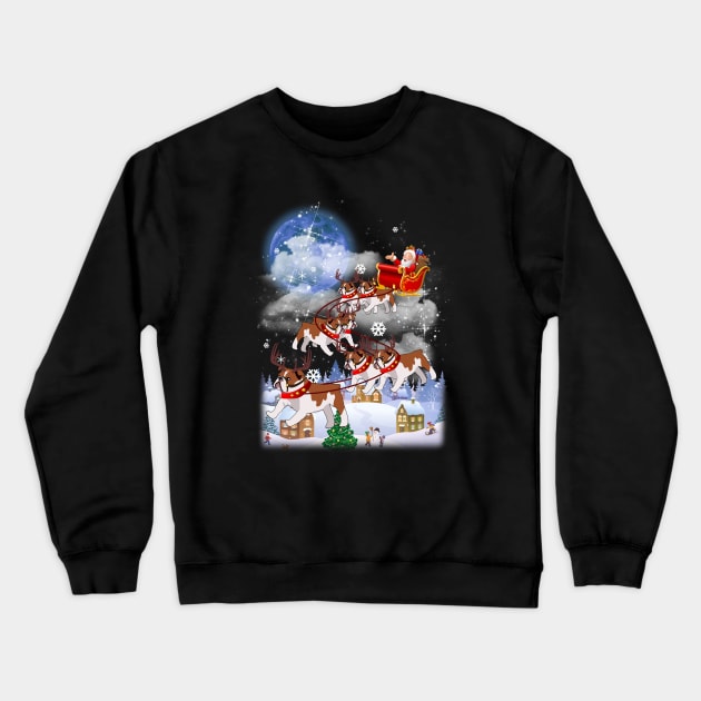 Santa Clause Drives Bulldog Reindeer Sleigh Crewneck Sweatshirt by TeeAbe